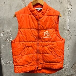 Vintage 80s Chalk Line Clemson Tigers Orange Puffer Paw Logo Vest Large L CU USC